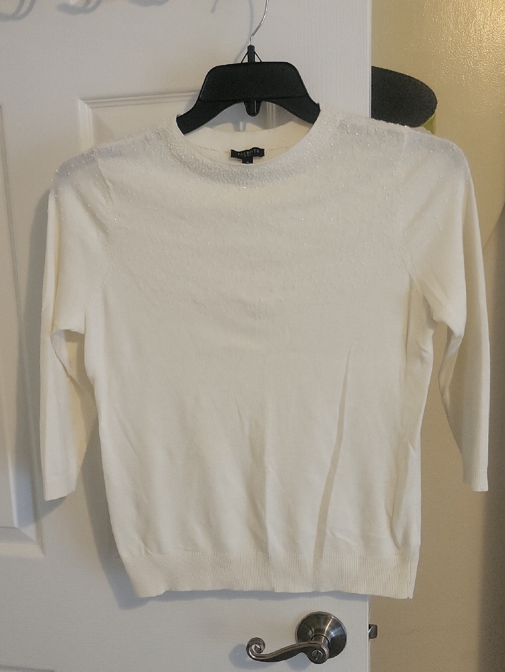 Talbots SzPetite Ivory Crewneck 3/4 sleeve Sweater with Beaded Detail